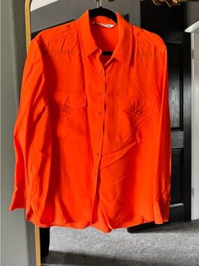 Zara Neon Orange Long-Sleeve Button-Down Shirt